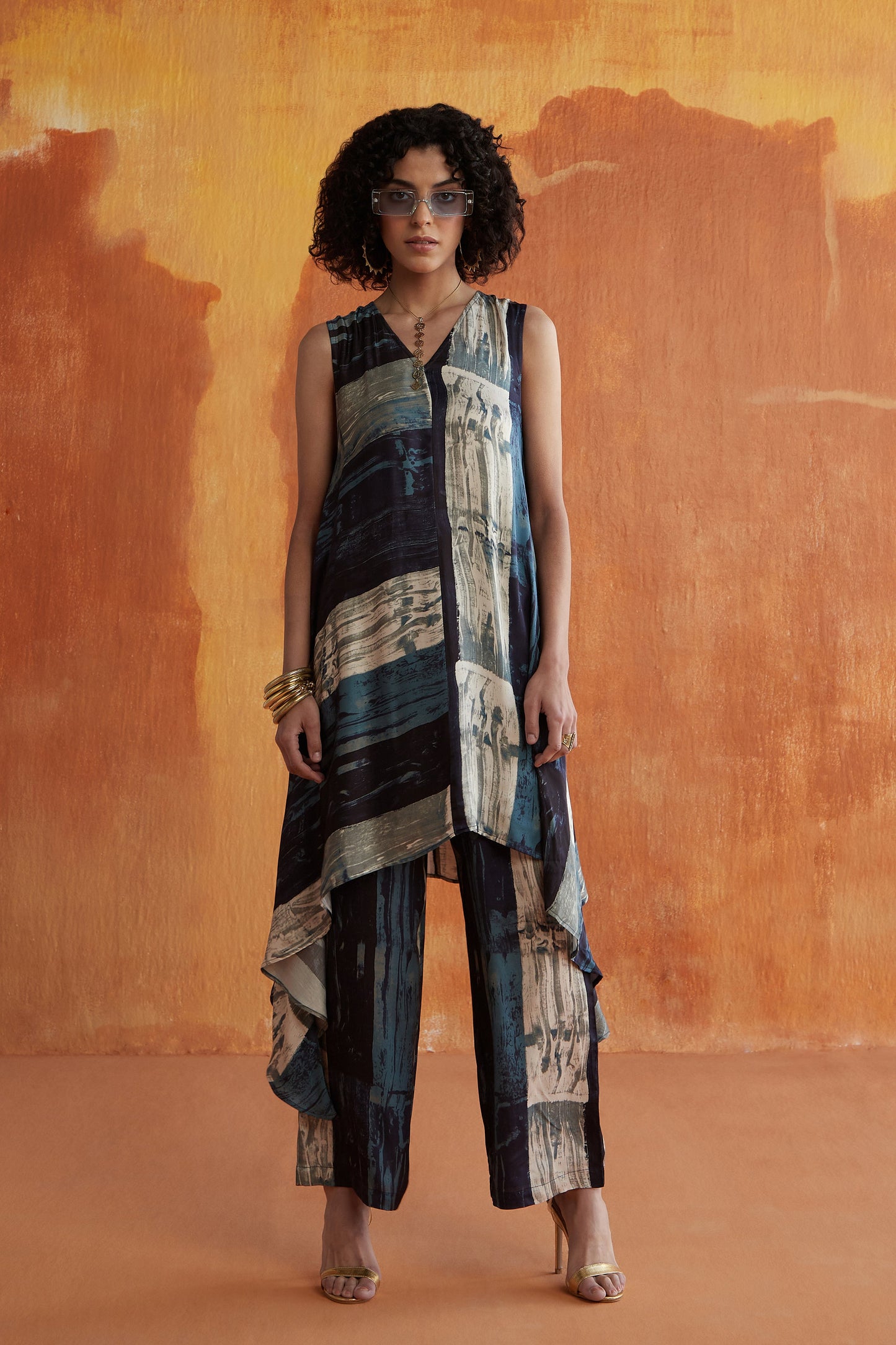 KOI SLEEVELESS CO-ORD SET- INDIGO DRIP