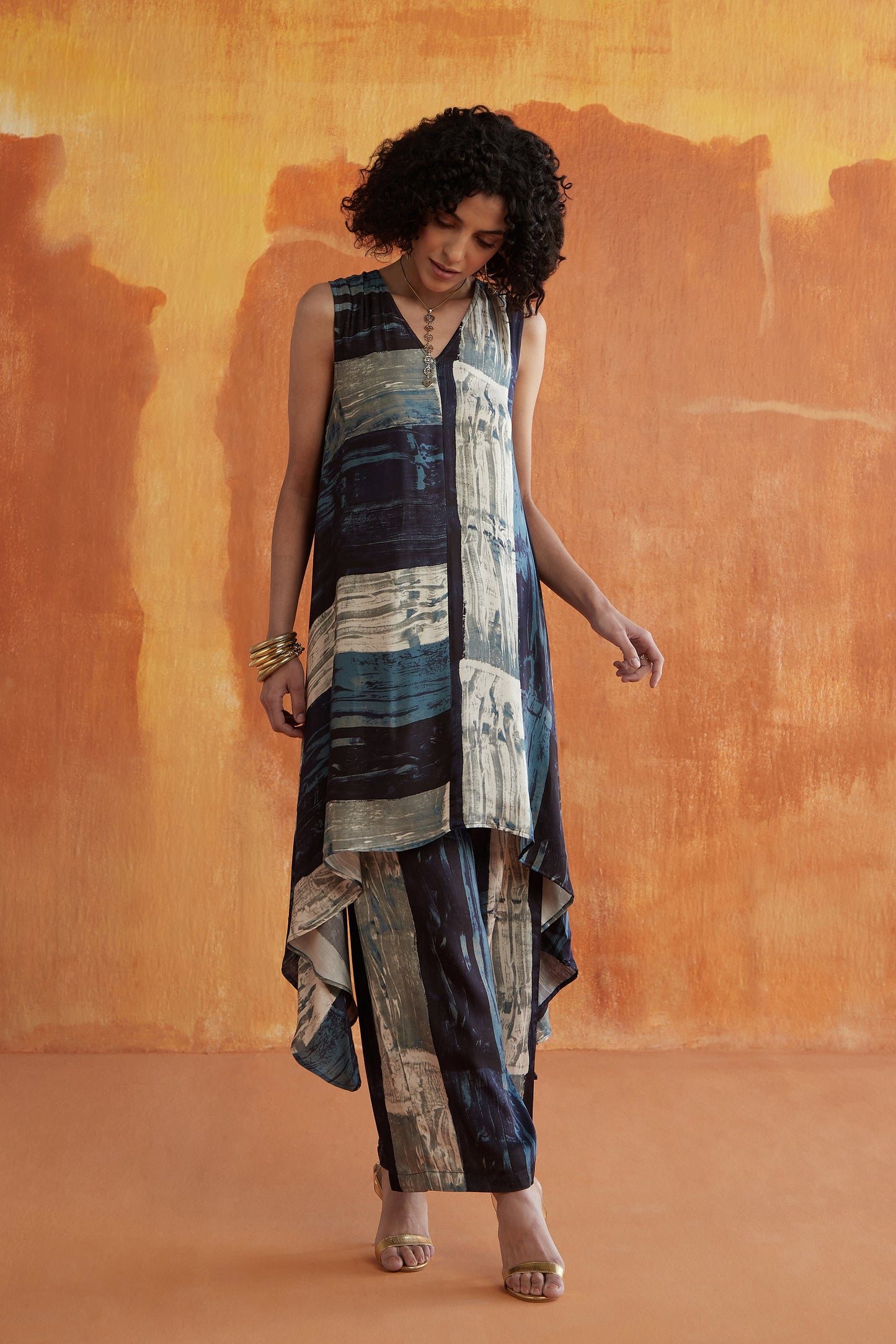 KOI SLEEVELESS CO-ORD SET- INDIGO DRIP