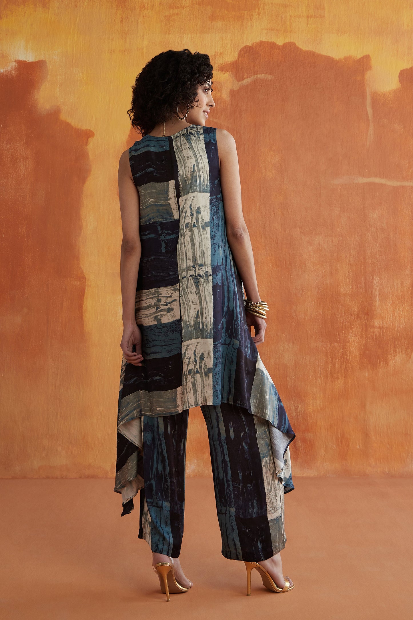 KOI SLEEVELESS CO-ORD SET- INDIGO DRIP