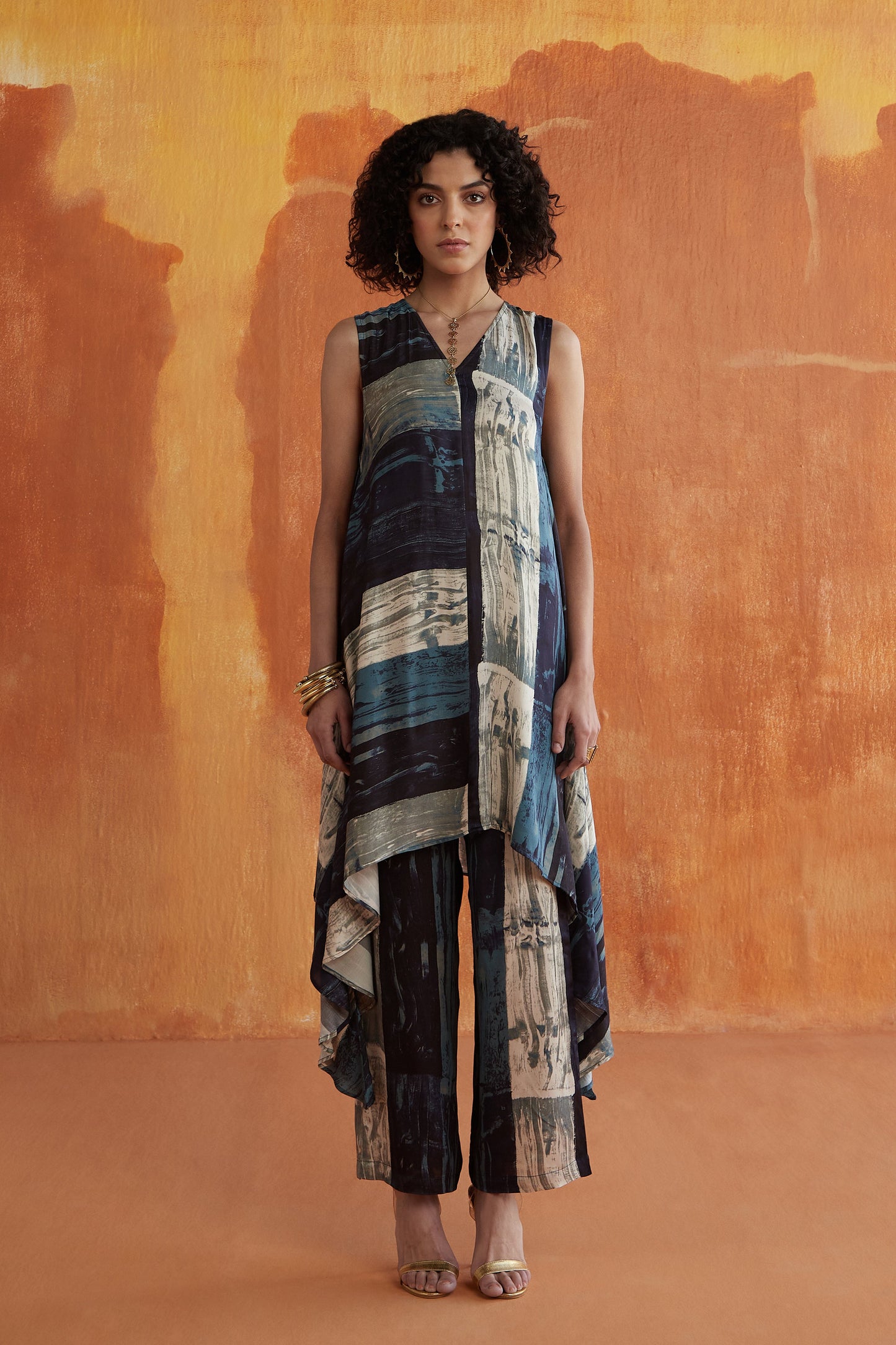 KOI SLEEVELESS CO-ORD SET- INDIGO DRIP