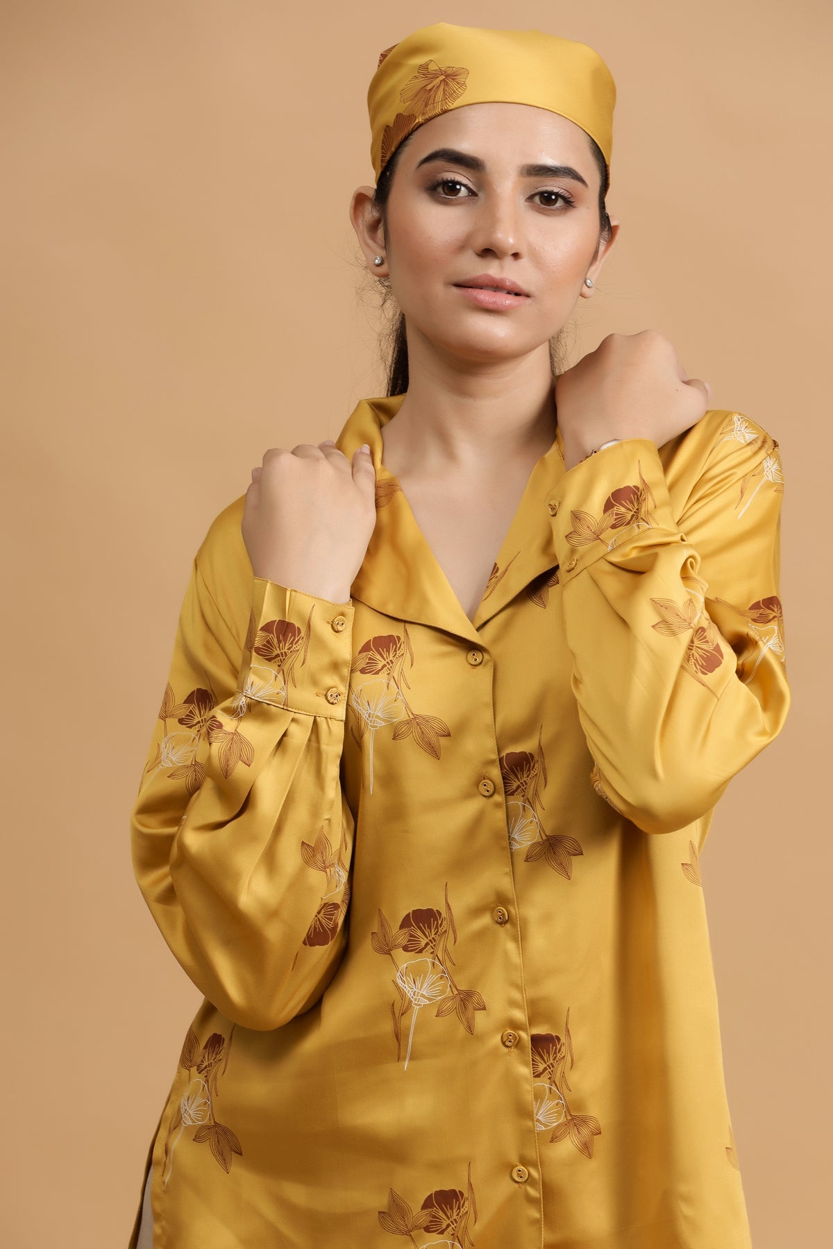 Oxfordshire Lapel Shirt- Mustard Bouquet - October Jaipur