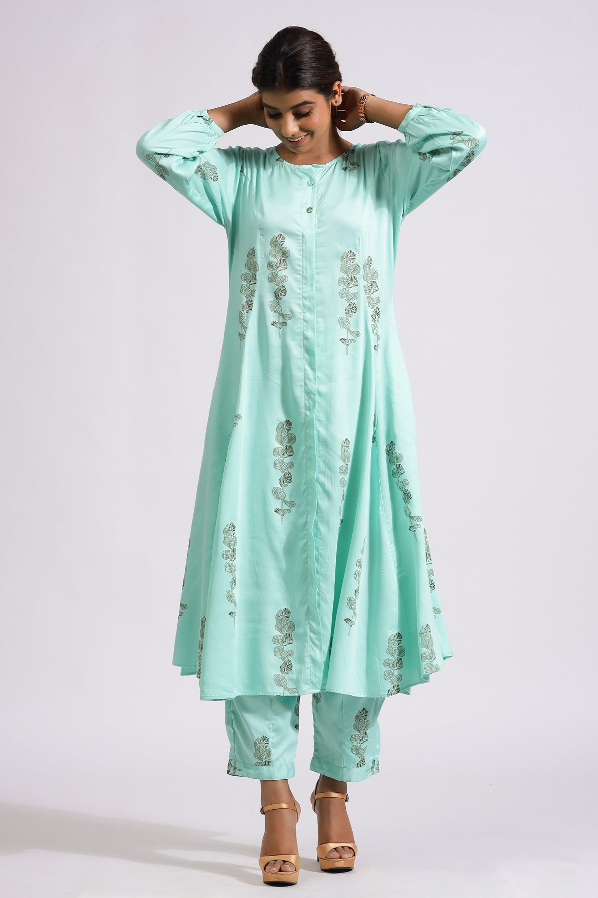 Shahnaz Co-ord Set-Green Ash - October Jaipur