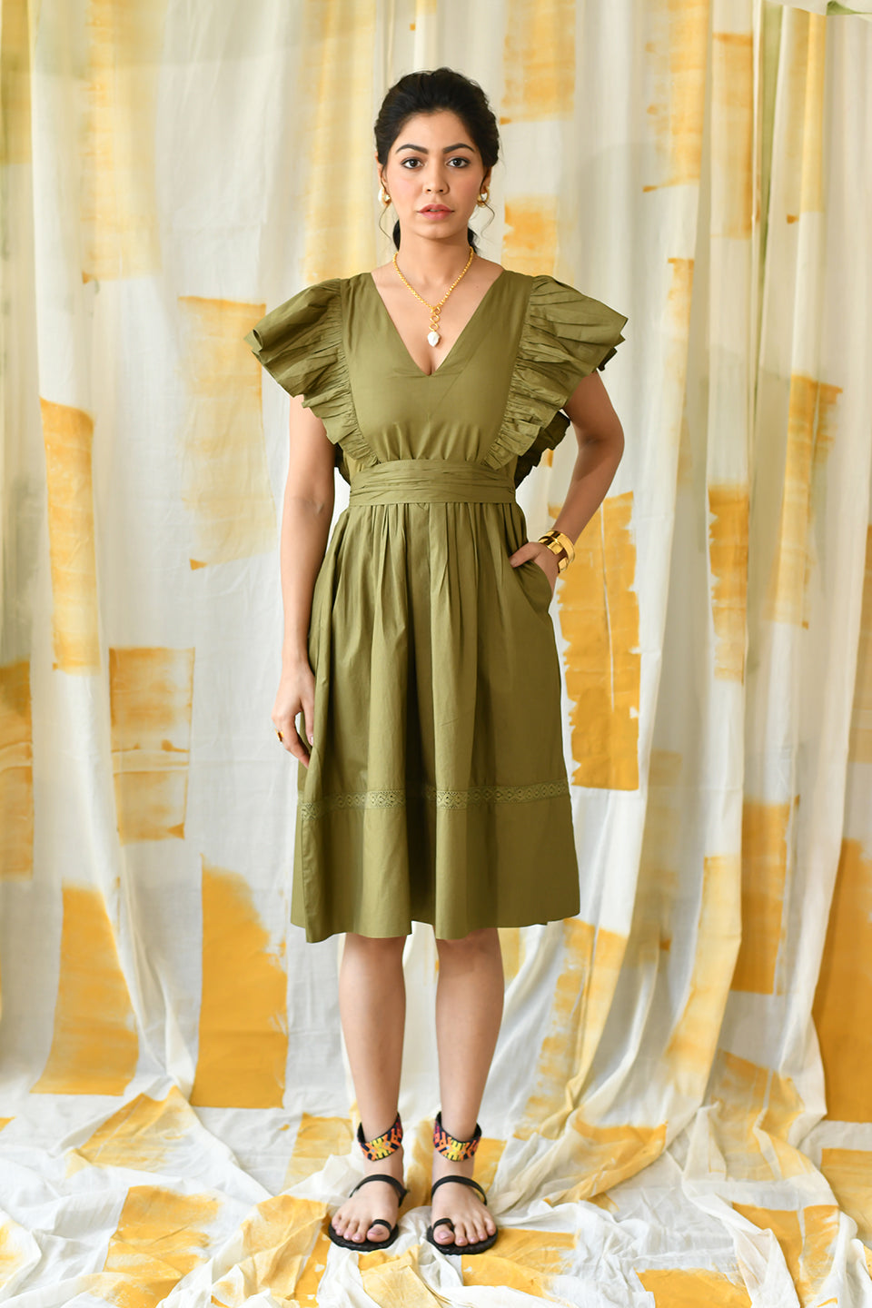 Serena Ruffle Dress-Olive