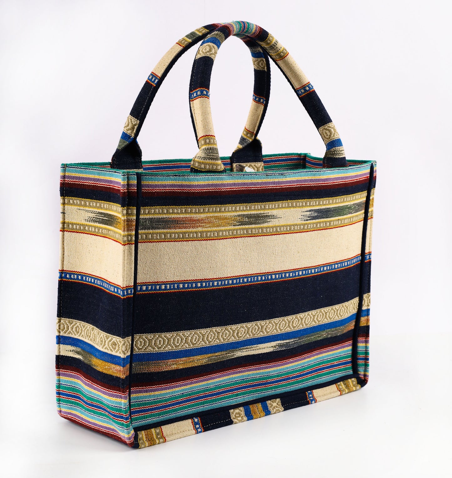 Shoppers Bag - Blue White Jaqard