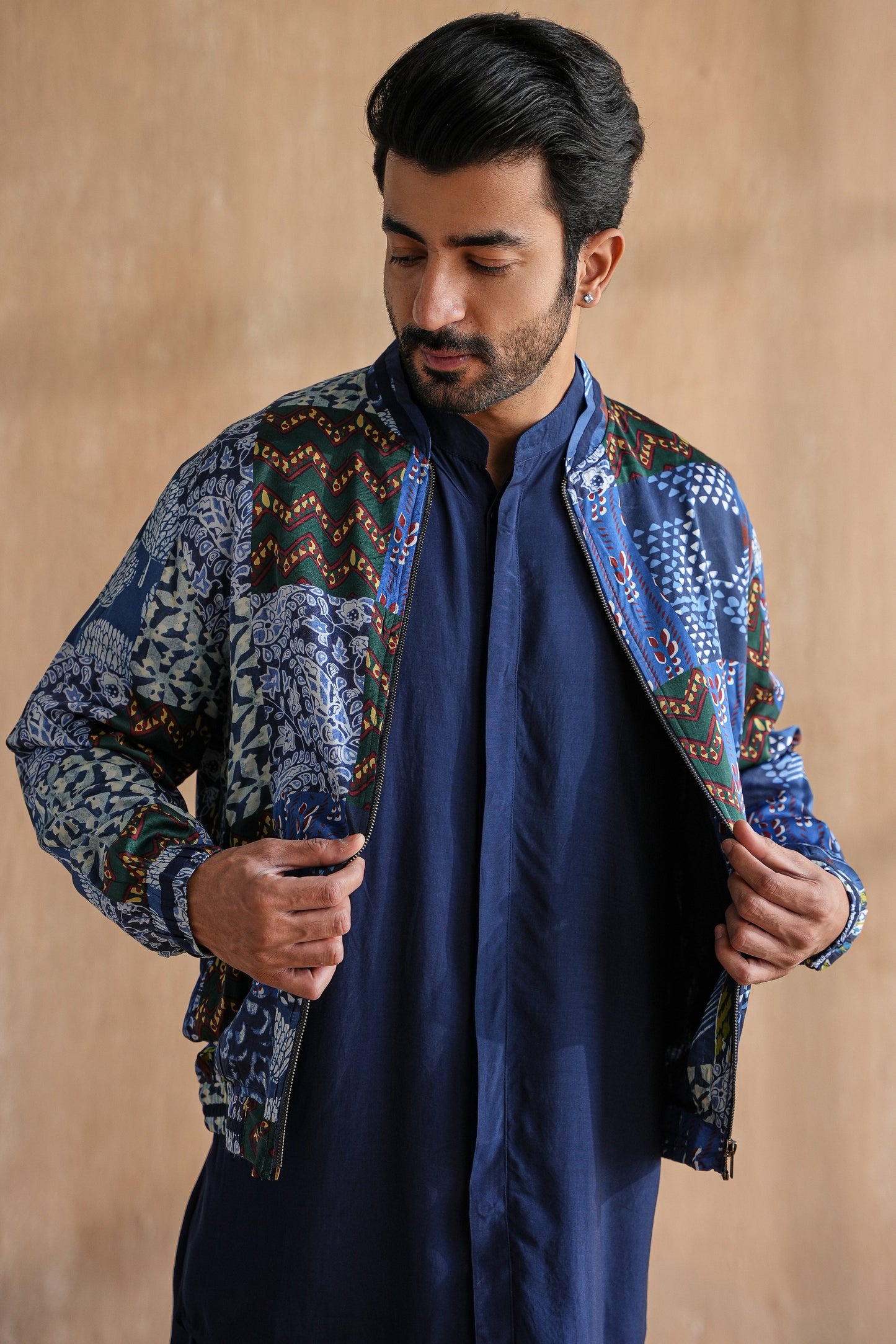 INDIGO BOMBER JACKET SET-PATCHWORK(SET OF 3)