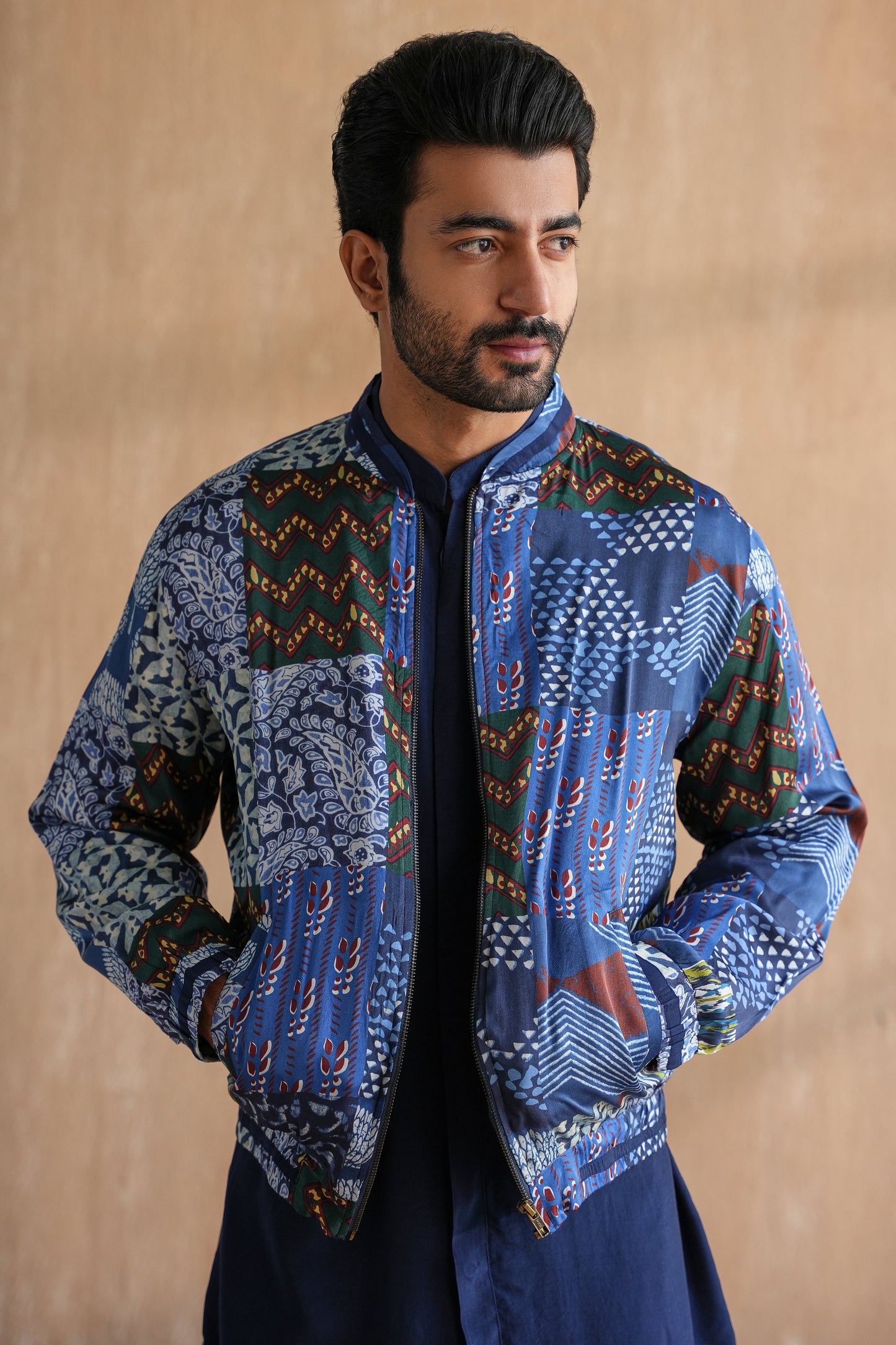INDIGO BOMBER JACKET SET-PATCHWORK(SET OF 3)