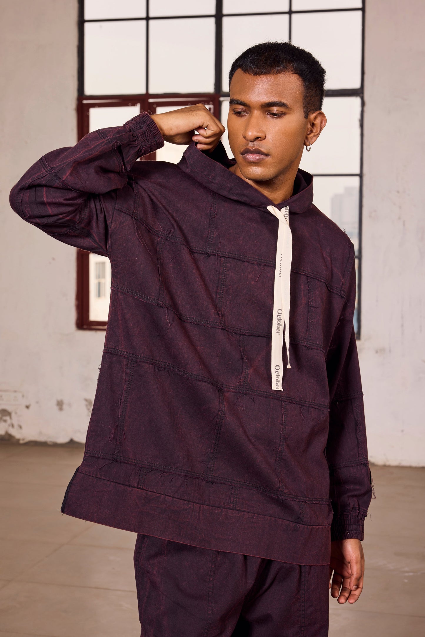 UNFINISHED HOODIE SET-STONED BLACK