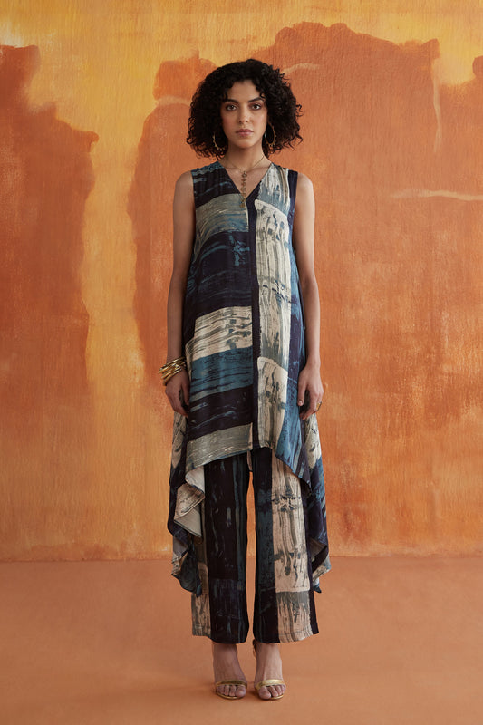 KOI SLEEVELESS CO-ORD SET- INDIGO DRIP