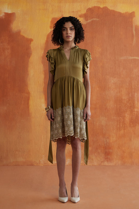 RESORT EMBROIDERED DRESS-SAGE