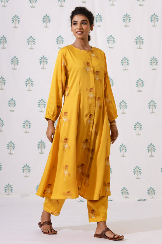 Shahnaz Co-ord Set- Mustard Bouquet - October Jaipur