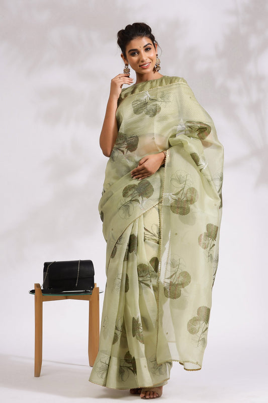 Olive Rose -Silk Organza Saree - October Jaipur