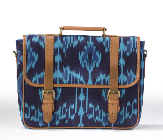 Laptop Briefcase- Blue Ikat - October Jaipur