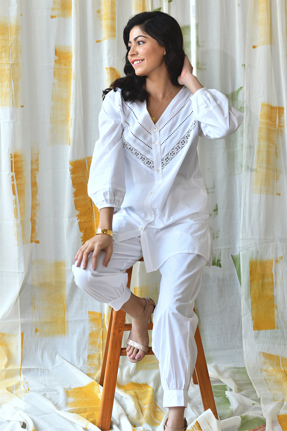 Holly Shirt Set-White