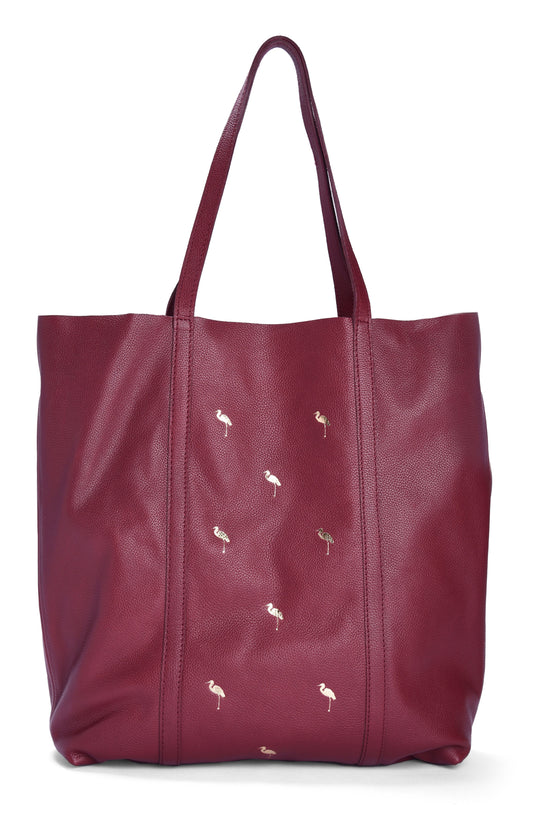 Leather Tote Maroon- Flamingo - October Jaipur
