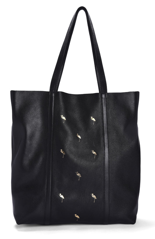 Leather Tote Black- Flamingo - October Jaipur