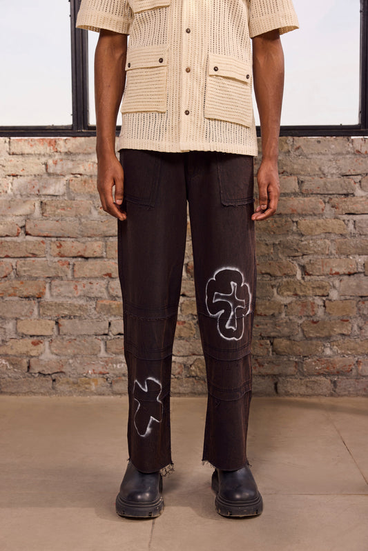 UNFINISHED GRAFITTI WIDE PANTS- STONED BLACK