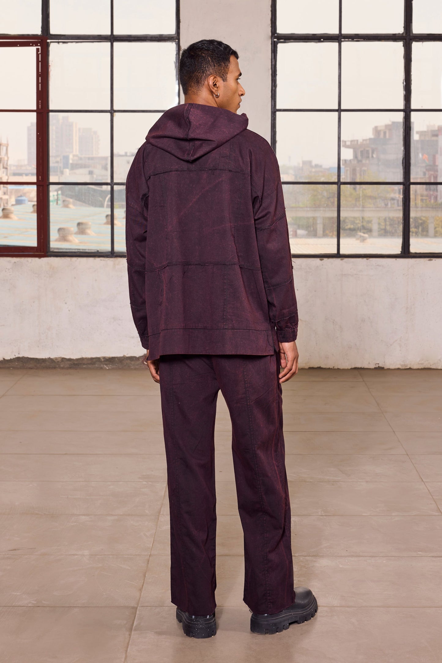 UNFINISHED HOODIE SET-STONED BLACK