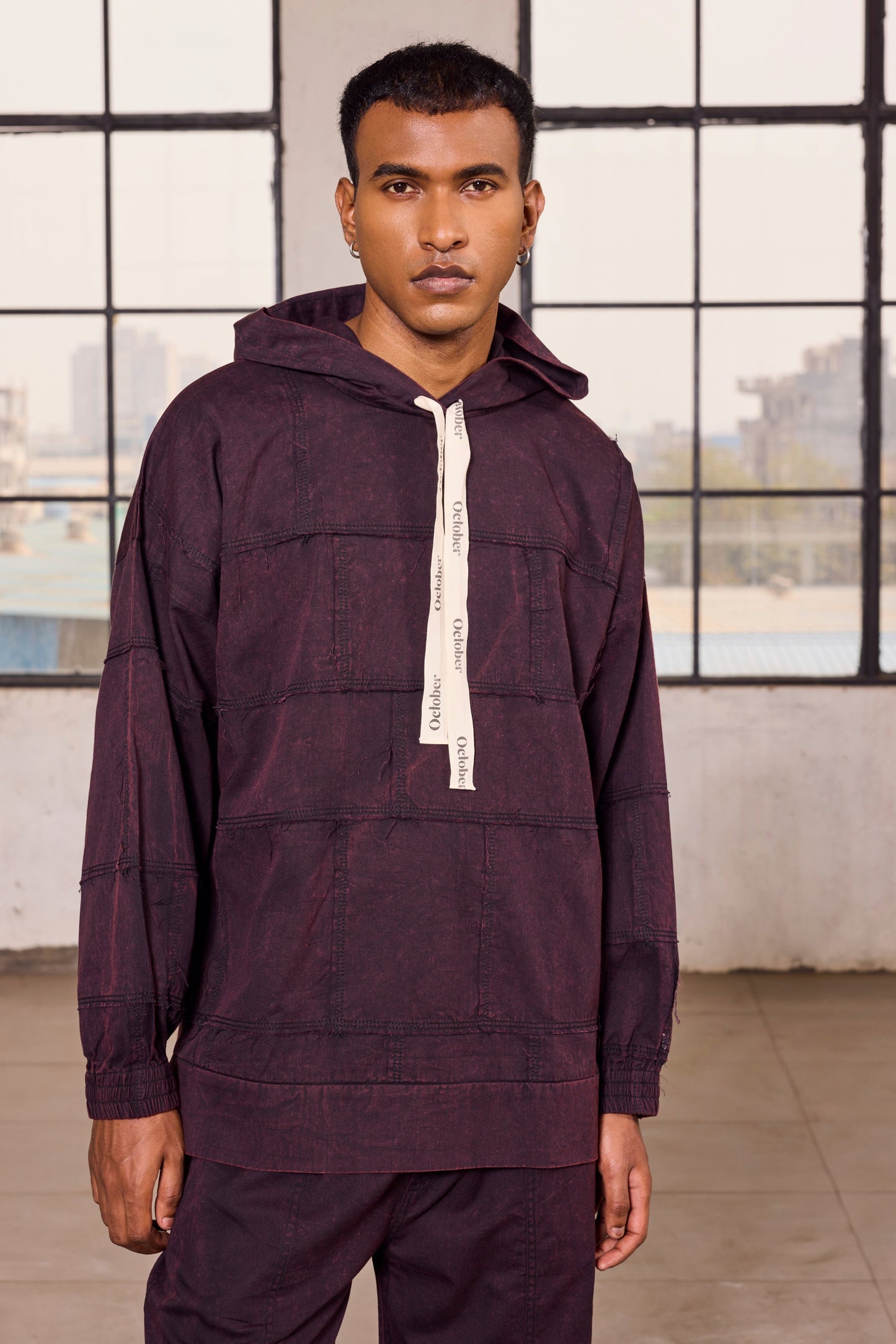 UNFINISHED HOODIE SET-STONED BLACK